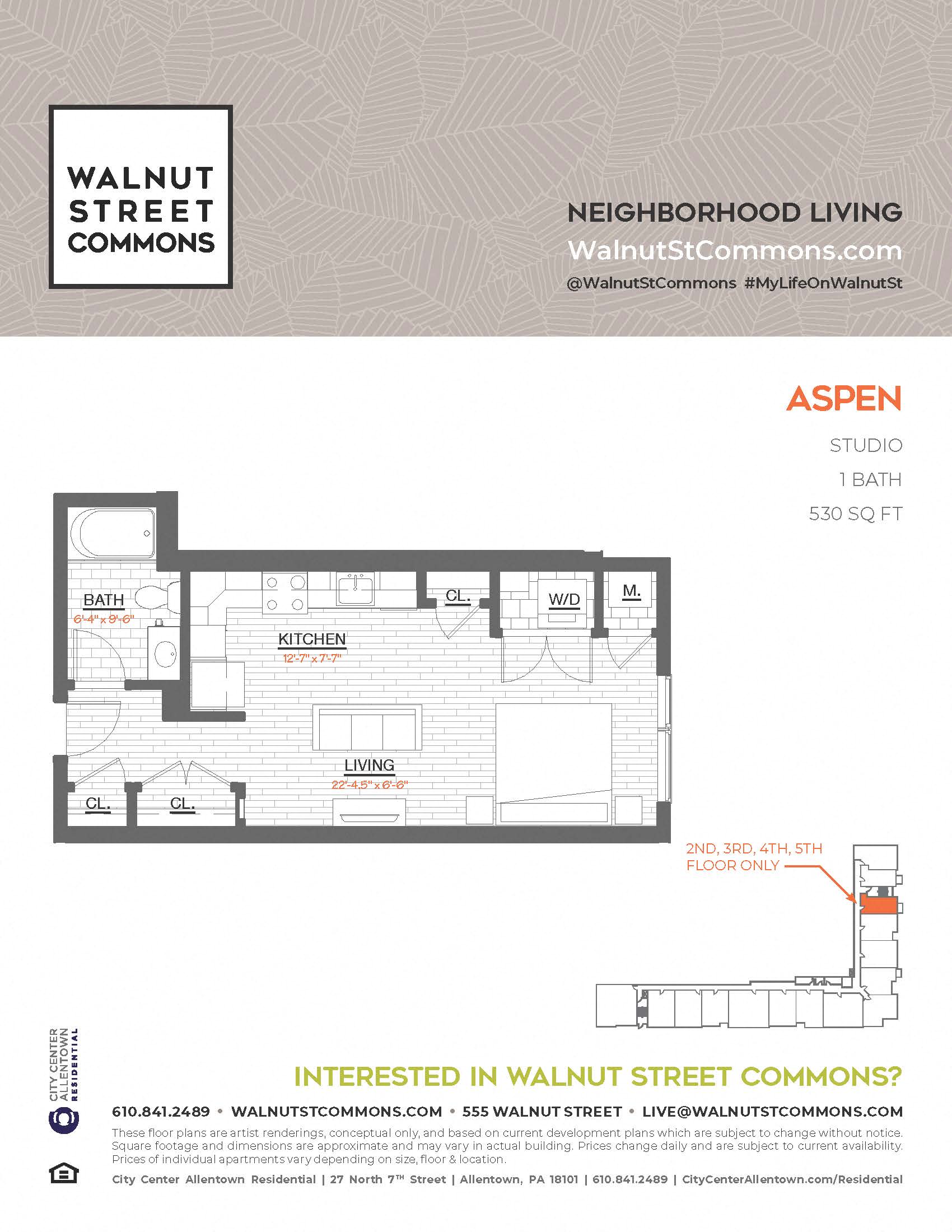 Floor plan for studio, 1 bath, 530 sqft
